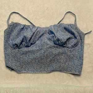 Cute corset halter top on baby blue with flowees